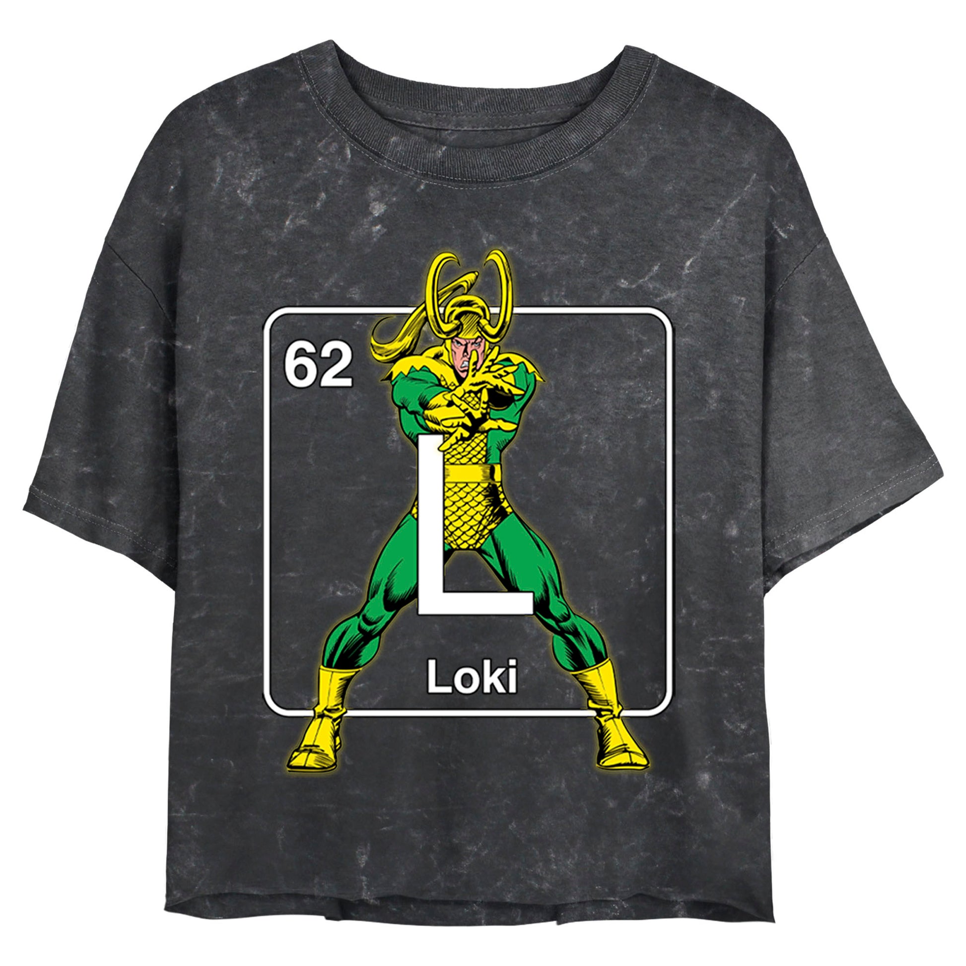 Junior's Marvel Periodic Loki Mineral Wash Crop Top
